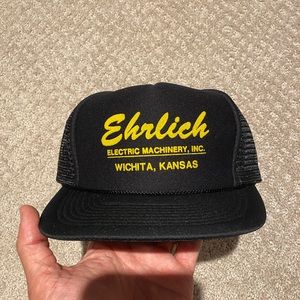 Vintage Ehrlich Machinery Wichita Kansas Black Trucker SnapBack Hat Cap
